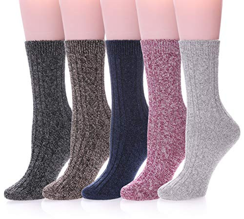 Womens 5 Pairs Soft Thick Comfort Casual Cotton Warm Wool Crew Winter Socks  5 Pack Solid color G