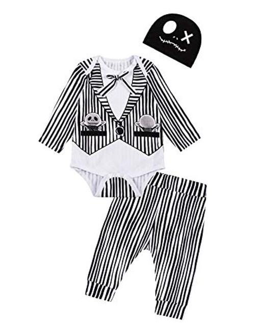 Kewlent Halloween Baby Boy Outfit Nightmare Before Christmas Pants Set and Skull Clothes ?White?0_3 Months? Kewlent Halloween Baby Boy Outfit Nightmare Before Christmas Pants Set and Skull Clothes ?White?0_3 Months?