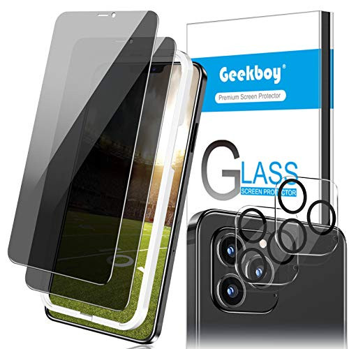 4 Pack  Geekboy Compatible with iPhone 12 Pro  2 Pack  Privacy Tempered Glass Screen Protector  plus   2 Pack  Camera Lens Protector Film_ No Bubble Finge