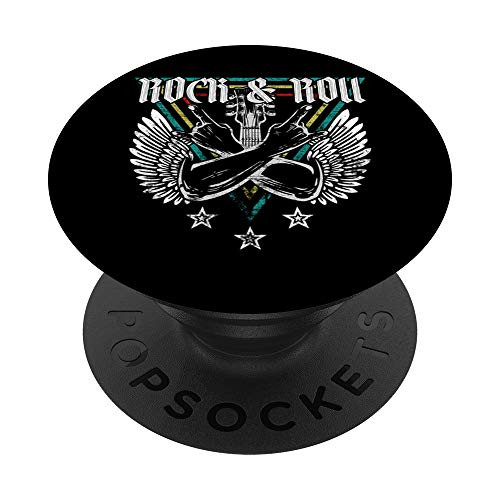 Rock and Roll Guitar Wings Music Lovers Guitarist Black Pop PopSockets PopGrip Swappable Grip for Phones  and  Tablets
