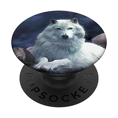 Pretty White Wolf Sitting on Rock PopSockets Grip and Stand for Phones and Tablets