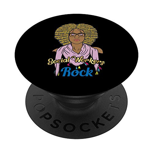 Social Workers Rock Msw Gift Black Girl Magic PopSockets Grip and Stand for Phones and Tablets