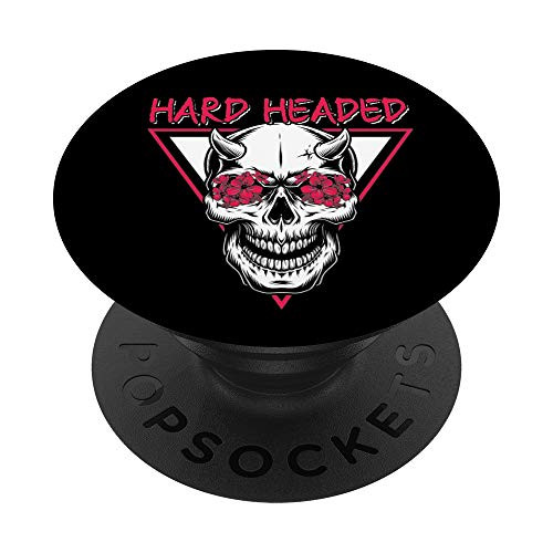 Hard Headed Red Roses Skull Horn Rock Tattoo Design Gift PopSockets PopGrip Swappable Grip for Phones  and  Tablets