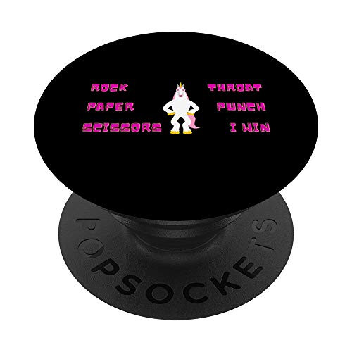 Unicorn Rock Paper Scissors Throat Punch I Win Funny Women PopSockets Grip and Stand for Phones and Tablets