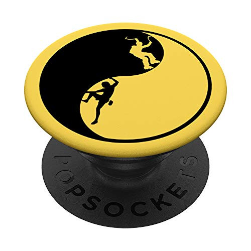 Yellow On Black Rock Climbing Silhouette Rock Climber Gift PopSockets Grip and Stand for Phones and Tablets
