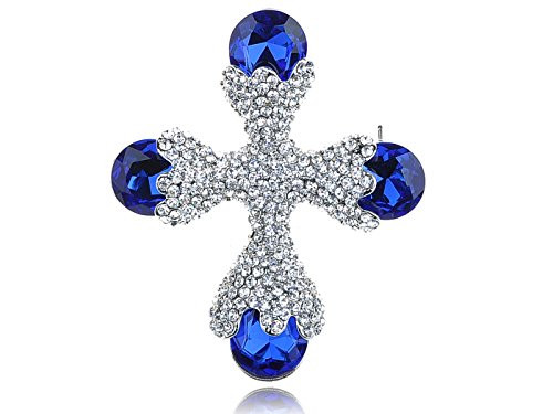 Alilang Silvery Tone Shine Clear Blue Crystal Rhinestones Holy Cross Brooch Pin Alilang Silvery Tone Shine Clear Blue Crystal Rhinestones Holy Cross Brooch Pin