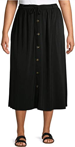 Black Soot Plus Size Button Front Maxi Skirt _ 2X