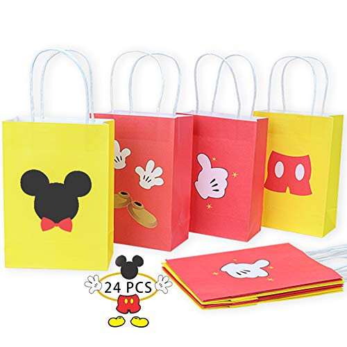 CrzPai Mouse Birthday Party Bags 24 Pcs Mickey Themed Goodie Gift Bags Mini Mouse Treat Candy Party Favor Bags for Kids Birthday Party Supplies