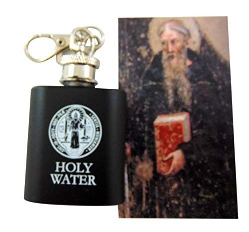 Westmon Works St Benedict Stainless Steel Holy Water Bottle Key Chain with Saint Prayer Card Gift Set