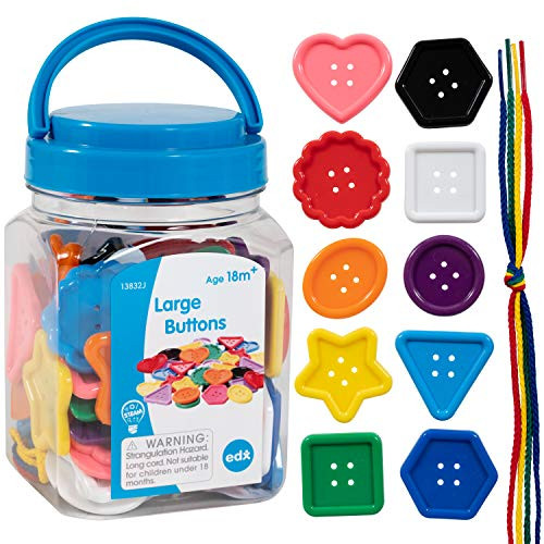 Edx Education _ 13832 Large Buttons _ Mini Jar _ Lacing Activity _ Sensory and Fine Motor Skill Development _ Math Manipulative