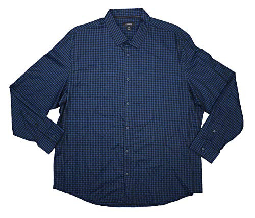 Alfani Mens Checkered Button Up Shirt Blue 3XL