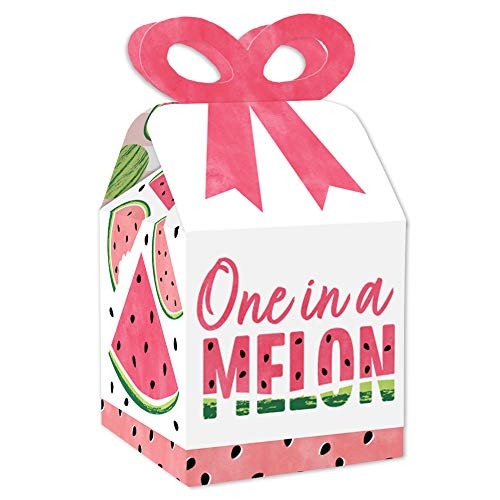 Big Dot of Happiness Sweet Watermelon _ Square Favor Gift Boxes _ Fruit Party Bow Boxes _ Set of 12