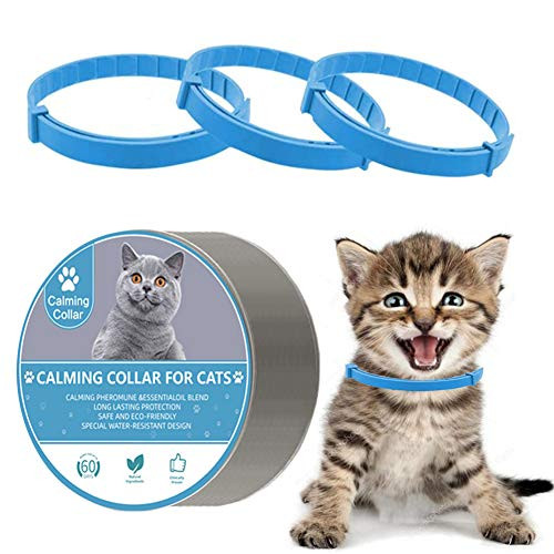 Cat Calming Collar_ Calming Collar for Cats 3 Pack_ Soft Adjustable Collar Up to 15 Inches_ Kitten Pheromone Anti_Anxiety Calm Collars_ Natural Waterp