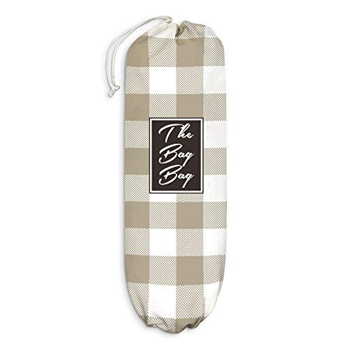 Buffalo Check Plaid Plastic Bag Holder_ Brown  and  White Grocery Shopping Bags Carrier Storage Organizer Dispenser_ Home Kitchen Bathroom Farmhouse Decor