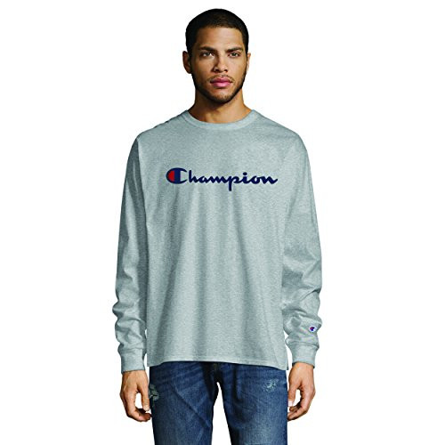 Champion Mens Classic Graphic Long Sleeve TEE_ Oxford Gray_ Large