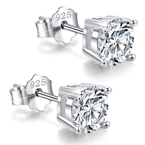 White Gold Plated Sterling Silver Cubic Zirconia Stud Earrings 3mm_8mm Options_ Simulated Diamond CZ Studs Hypoallergenic Jewelry  6mm