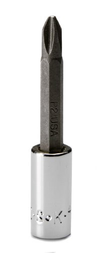 SK Hand Tool 44483 Number-2 Phillips 1/4-Inch Drive Bit Socket, Screwdriver, 2-Inch, Chrome,