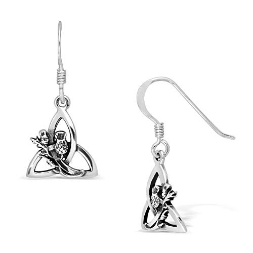 WithLoveSilver 925 Sterling Silver Celtic Round Triquetra Scottish Thistle Dangle Hook Earrings