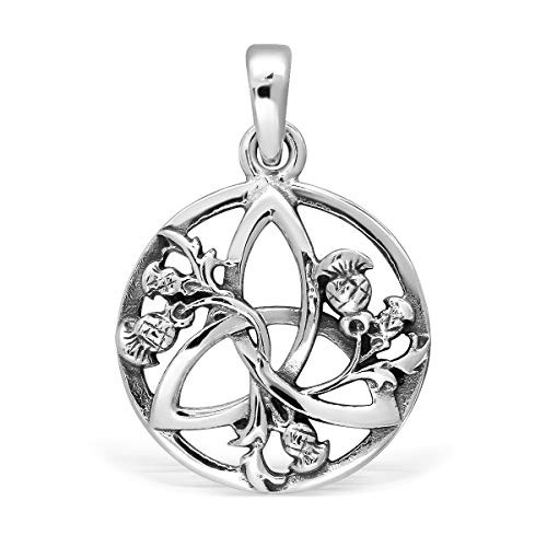 WithLoveSilver 925 Sterling Silver Celtic Round Triquetra Scottish Thistle Pendant