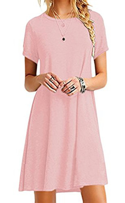 YMING Casual Shirt Dress for Women T_Shirt Mini Dress Summer Cotton Short Dress Pink 3XL