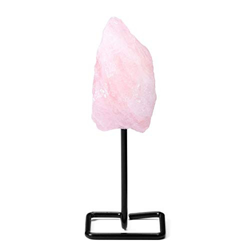 PESOENTH Rough Rose Quartz Crystal Raw Pink Quartz Rock Natural Gemstone on Metal Stand Ornament Home Decor for Feng Shui_ Wicca and Reiki Chakra Healing PESOENTH Rough Rose Quartz Crystal Raw Pink Quartz Rock Natural Gemstone on Metal Stand Ornament Home Decor for Feng Shui_ Wicca and Reiki Chakra Healing