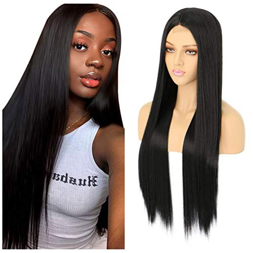 aSulis Long Straight Natural Black Wig Middle Part Straight Wig For Black Women Synthetic Straight Hair Wig  Black aSulis Long Straight Natural Black Wig Middle Part Straight Wig For Black Women Synthetic Straight Hair Wig  Black