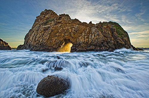Posterazzi Shaft Of Sunlight Through Hole In Rock Pfeiffer Beach California_ Poster Print_  17 x 11