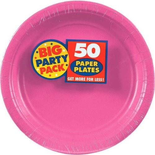 Amscan Bright Pink Dinner Paper Plate Big Party Pack, 50 Ct.