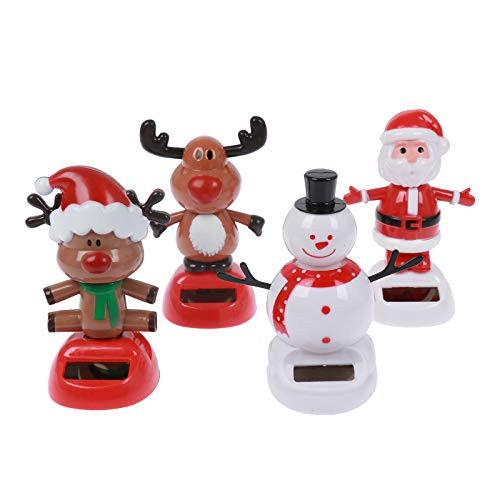 Welecom 4 Solar Dancing Snowman Toy Cute Solar Powered Dancing Santa Claus in Pots Swinging Elk Cattle Flip Flap Animated Bobblehead Dancer Window Sun