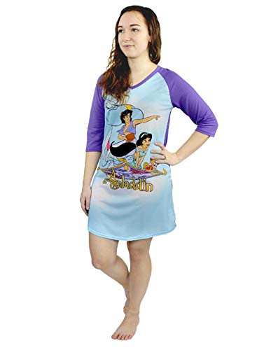 Disney Aladdin Princess Jasmine Womens 34 Sleeve Dorm Nightgown Pajamas  X_Large_ BluePurple