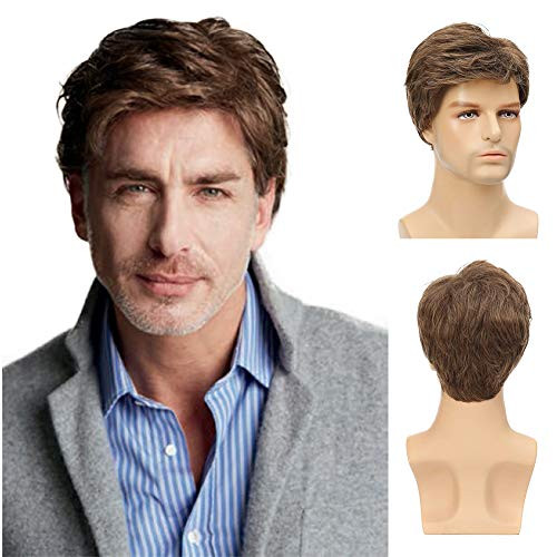 Kaneles Mens Short Brown Wig Natural Hair Replacement Synthetic Costume Halloween Hair Wigs Kaneles Mens Short Brown Wig Natural Hair Replacement Synthetic Costume Halloween Hair Wigs