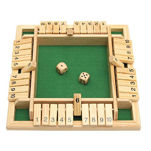 Jessonwell Shut The Box Game Wooden 2_4 Player _ Classic Dice Board Game for Kids  and  Adults Educational Math Learning Toy Traditional Pub Table Dice Bo