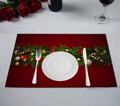 FMSHPON Xmas Tree Decor Merry Christmas Placemats Table Mats for Restaurant Dining Room Kitchen Table Home Decor 12x18 inch_Set of 4