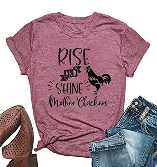 Rise and Shine Mother Chicken Mom Cute T Shirts Womens Letter Print Mom Life Tees Tops Farm Country Casual Tshirt Large_ Pink1 Rise and Shine Mother Chicken Mom Cute T Shirts Womens Letter Print Mom Life Tees Tops Farm Country Casual Tshirt Large_ Pink1