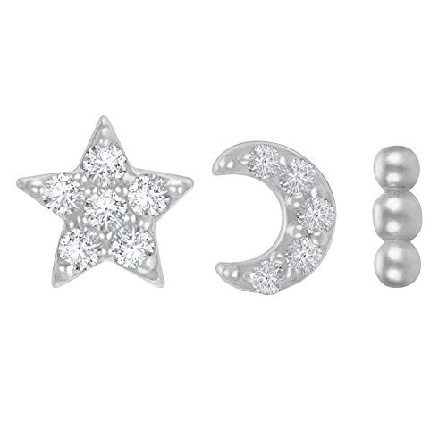 Set of 3 Single Studs in Sterling silver 925 Sterling Silver Rhodium Plated Small Stud Earrings Set  Screw Back Studs  Tiny Cartilage Earring  Seco