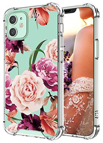 Cutebe Case for iPhone 12 Mini_ Shockproof Series Hard PC plus  TPU Bumper Protective Cover for iPhone 12 Mini 5_4 Inch 2020 Released Red Floral Design for