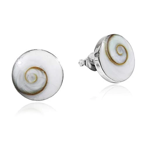 Round 10 mm Swirl Shiva Shell _925 Sterling Silver Post Earrings