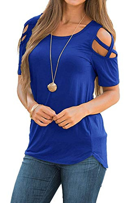 Sarin Mathews Womens Summer Strappy Cold Shoulder Short Sleeve Tunic Tops Casual Tees Loose Basic T Shirts Blouses RoyalBlue XL Sarin Mathews Womens Summer Strappy Cold Shoulder Short Sleeve Tunic Tops Casual Tees Loose Basic T Shirts Blouses RoyalBlue XL