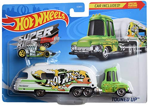 DieCast Hotwheels Super Rigs Tooned Up GreenWhite _ car Included DieCast Hotwheels Super Rigs Tooned Up GreenWhite _ car Included