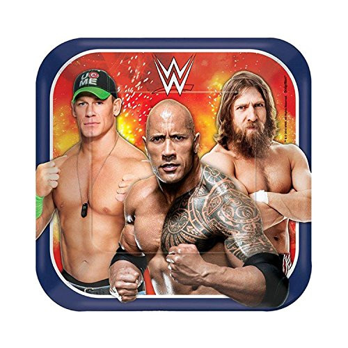 amscan Grand Slammin WWE Birthday Party Square Dessert Paper Plates Disposable Tableware  8 Pack _ 7 inch _ Multicolor