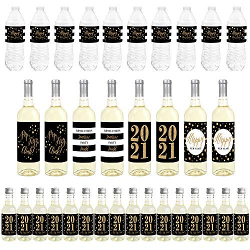Big Dot of Happiness New Years Eve _ Gold _ Mini Wine Bottle Labels_ Wine Bottle Labels and Water Bottle Labels _ 2021 New Years Eve Party Decoration