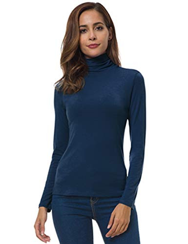 VOBCTY Mock Turtle Tops for Women Layering Beja Blue Large