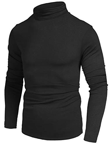 URRU Mens Slim Fit Basic Thermal Turtleneck T Shirts Casual Knitted Pullover Sweaters Black L