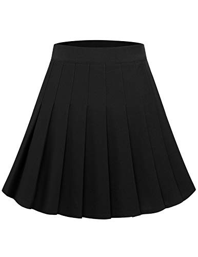 DRESSTELLS Womens Basic Versatile Stretchy A_line Flared Casual Mini Skater Skirt Black S