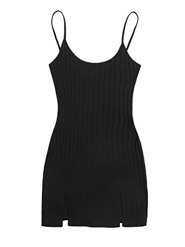 Floerns Womens Scoop Neck Sleeveless Split Hem Rib Knit Bodycon Mini Dress Black L