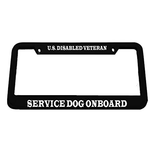 Speedy Pros U_S_ Disabled Veteran Service Dog Onboard Zinc Metal License Plate Frame Car Auto Tag Holder _ Black 2 Holes