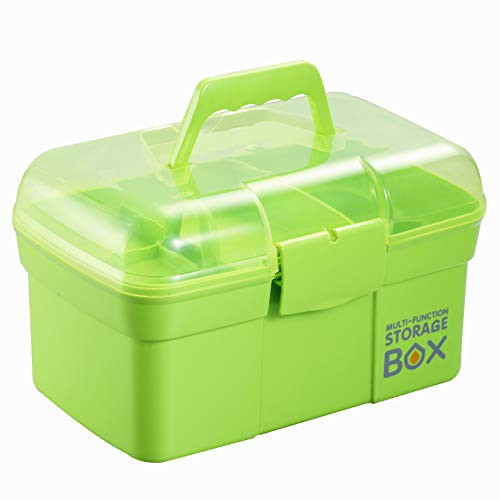 Kinsorcai 11 Plastic Storage Box with Removable Tray_ Multipurpose Organizer and Storage Case for Art Craft and Cosmetic  Green