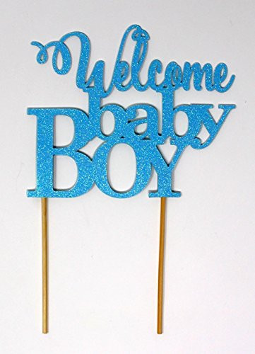 All About Details Welcome Baby Boy Cake Topper (Glitter Pastel Blue)