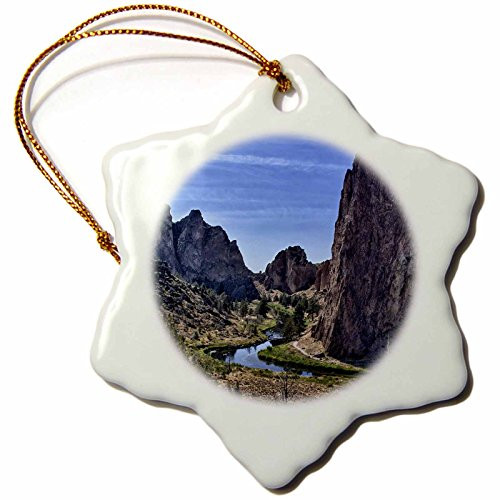 3dRose ORN_93781_1 Oregon_ Terrebonne_ Crooked River_ Smith Rock SP_US38 JEN0018_Jim Engelbrecht_Snowflake Ornament_ Porcelain_ 3_Inch