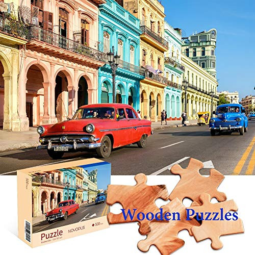 Jigsaw Puzzles for Adults 500 Piece Great View in Havana Cuba Vintage Car and Coloful Building with Full Size Poster